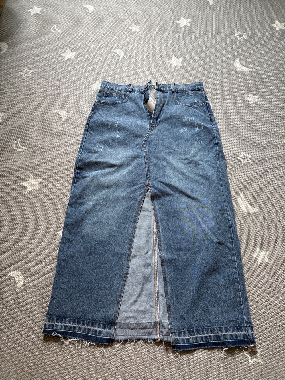 Blue Denim Front-Slit Wide Leg Jeans Skirt